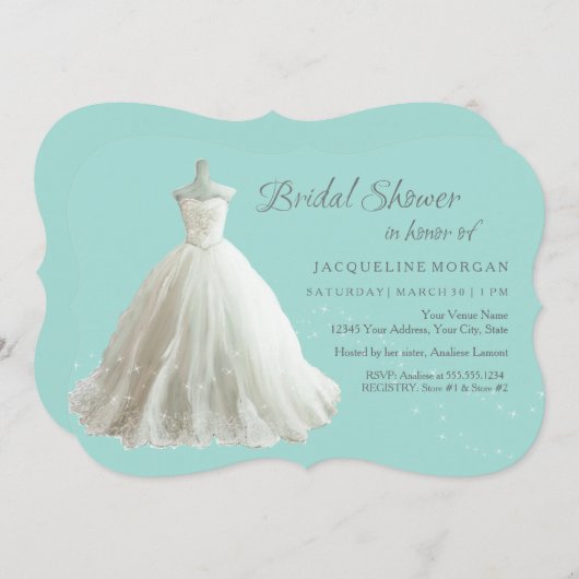 Aqua Elegant Mariage Gown Bridal Shower Invitation (Devant / Derrière)