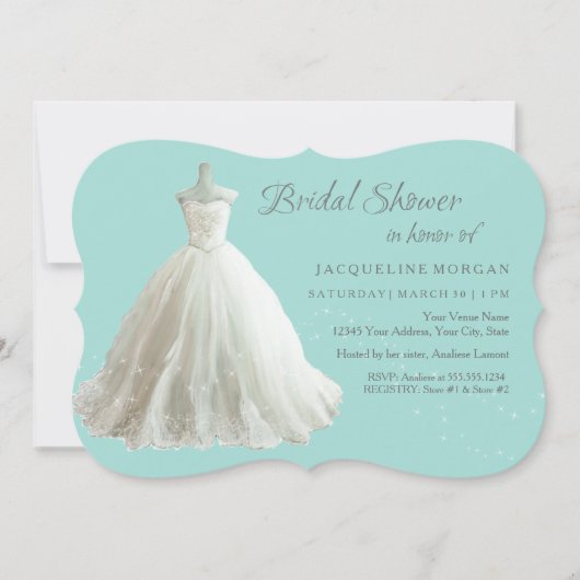 Aqua Elegant Mariage Gown Bridal Shower Invitation (Devant)