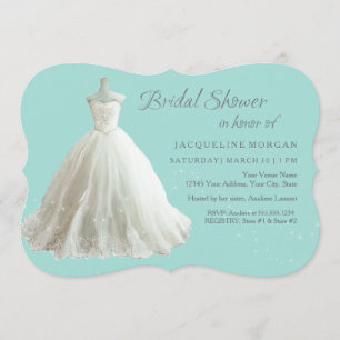 Aqua Elegant Mariage Gown Bridal Shower Invitation