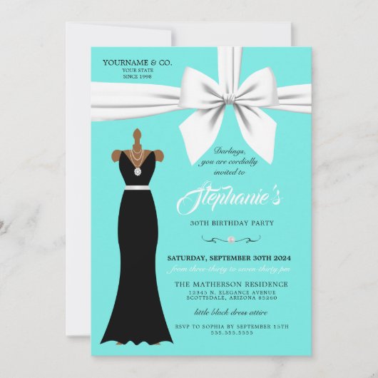 Aqua Elegant Mode Tiffany Invitation Anniversaire (Devant)