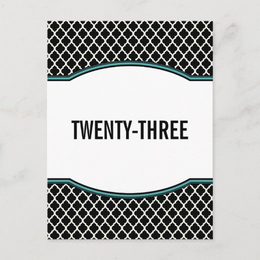 Aqua Elegant Quatrefoil Numéro de table Carte post (Devant)