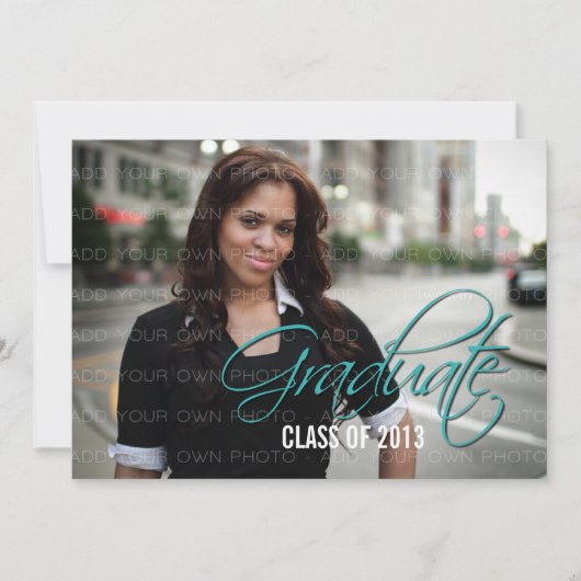 Aqua Elegant Script Photo Invitation (Devant)