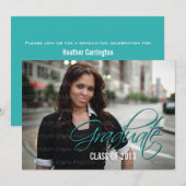 Aqua Elegant Script Photo Invitation (Devant / Derrière)