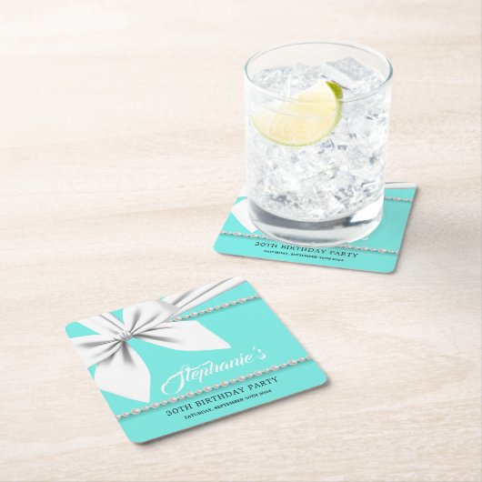 Aqua Elegant Tiffany Parels Fancy Party Servies Vierkante Kartonnen Onderzetter (Insitu)