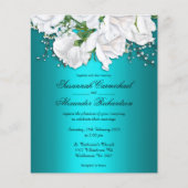Aqua elegantie, witte rozen budget bruiloft uitnod flyer (Voorkant)
