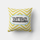 Aqua & elke kleur Mrs Bride Zig Zag Pattern Pillow Kussen (Achterkant)