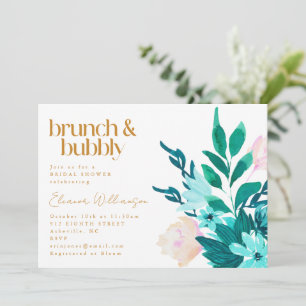 Aqua Emerald Groen Waterverf Bloemen Vrijgezellenf Kaart