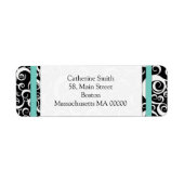Aqua en Black Damask Swirls Adresetiketten Etiket (Voorkant)