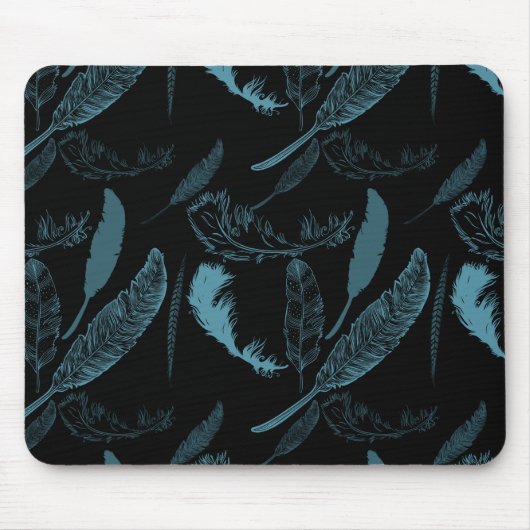 Aqua en Black Feathers Muismat (Voorkant)