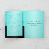 Aqua en Black Floral Bedankt Card (Binnen)