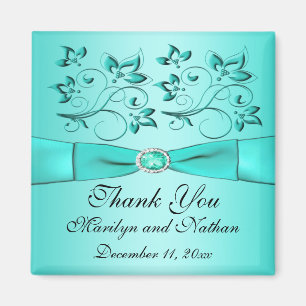 Aqua en Black Floral Wedding Favor Magnet Magneet