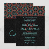 Aqua en Black Modern Monogram Wedding H664 Kaart (Voorkant / Achterkant)