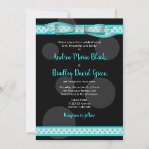 Aqua en Black Polka Dot Ribbon Wedding Uitnodiging
