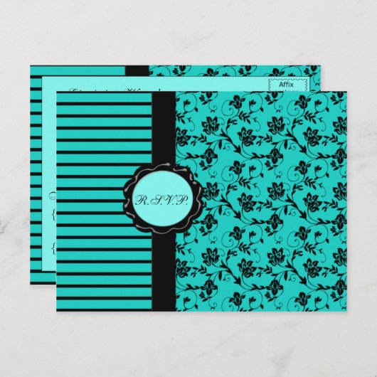 Aqua en Black R.S.V.P. Kaart (Voorkant / Achterkant)
