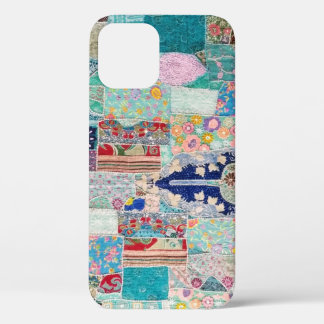 Aqua en Blue Quilt Tapestry Design iPhone 12 Hoesje