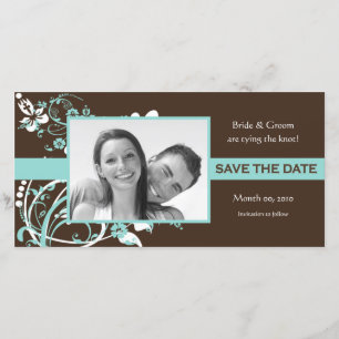 Aqua en Brown Floral bespaart de Datum Fotokaarten Save The Date