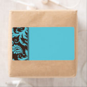 Aqua en Bruin Gestreept Damask Adreslabel Etiket (Insitu)