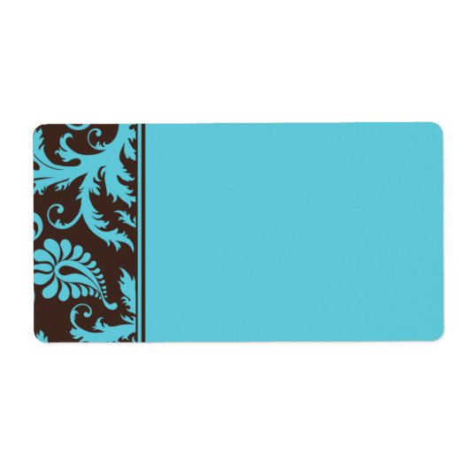 Aqua en Bruin Gestreept Damask Adreslabel Etiket (Voorkant)