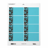 Aqua en Bruin Gestreept Damask Adreslabel Etiket (Full Sheet)