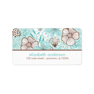 Aqua en bruine Florals Etiket