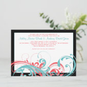 Aqua en Coral Floral Wedding Invitation Kaart (Staand voorkant)