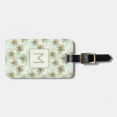 Aqua en Cream Tropical Palm Tree Monogram Bagagelabel (Voorkant horizontaal)