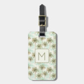 Aqua en Cream Tropical Palm Tree Monogram Bagagelabel (Voorkant verticaal)
