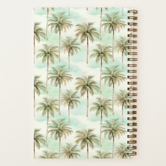 Aqua en Cream Tropical Palm Tree Monogram Notitieboek (Achterkant)