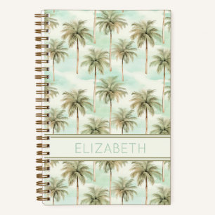 Aqua en Cream Tropical Palm Tree Monogram Notitieboek