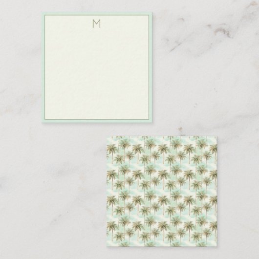Aqua en Cream Tropical Palm Tree Monogram Notitiekaartje (Voorkant / Achterkant)