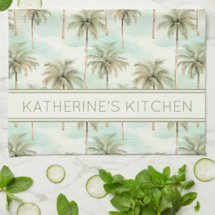 Aqua en Crème Tropische Palm Tree Gepersonaliseerd Theedoek