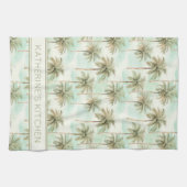 Aqua en Crème Tropische Palm Tree Gepersonaliseerd Theedoek (Horizontaal)