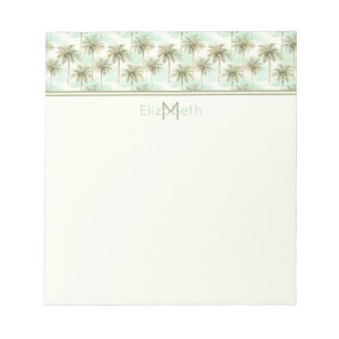 Aqua en Crème Tropische Palmboom Monogram Notitieblok
