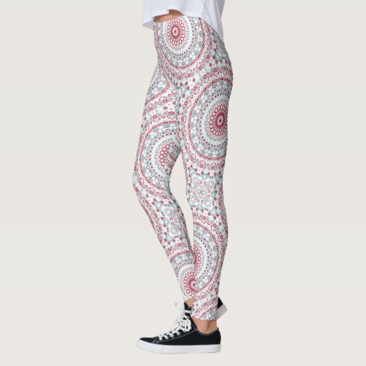 Aqua en Crimson Mandala Patroon Leggings (Links)