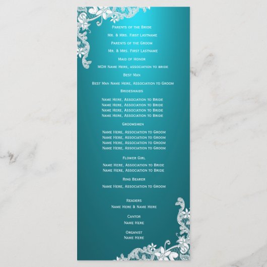 Aqua en  Floral Lace Wedding Programma (Achterkant)