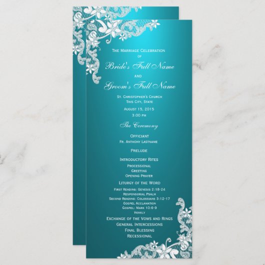 Aqua en  Floral Lace Wedding Programma (Voorkant / Achterkant)