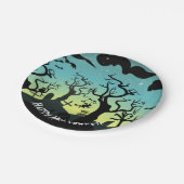 Aqua en gele begraafplaats Halloween Papieren Bordje (Gekanteld)