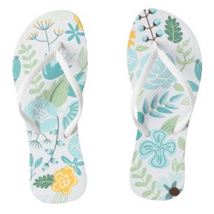 Aqua en Gele Bloemen Teenslippers