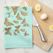 Aqua en Gold Butterfly Kitchen Towel Theedoek (Quarter Fold)