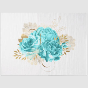 Aqua en Gold Floral Design 20 Tissuepapier