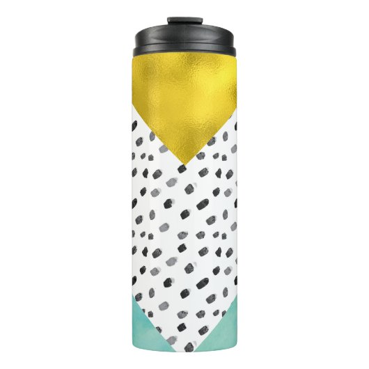 Aqua en Gold Mixed Media Monogramed Thermosbeker (Voorkant)