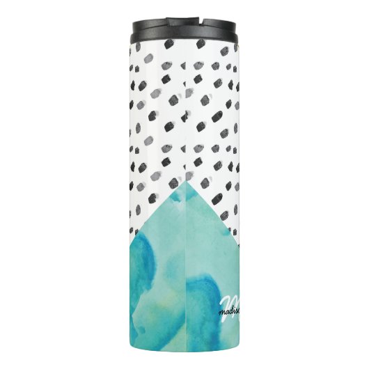 Aqua en Gold Mixed Media Monogramed Thermosbeker (Achterkant)