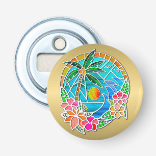 Aqua en Gold Ocean Palm Summer Landschap Button Flesopener