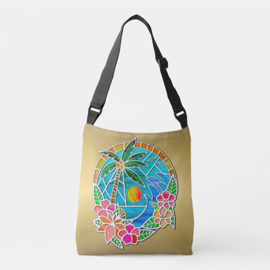 Aqua en Gold Ocean Palm Summer Landschap Crossbody Tas (Voorkant)