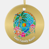 Aqua en Gold Ocean Palm Summer Landschap Keramisch Ornament (Voorkant)