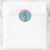 Aqua en Gold Ocean Palm Summer Landschap Ronde Sticker (Tas)