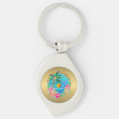 Aqua en Gold Ocean Palm Summer Landschap Sleutelhanger (Voorkant)
