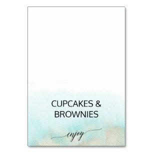 Aqua en Gold Waterverf Beach Buffet Food Labels Kaart