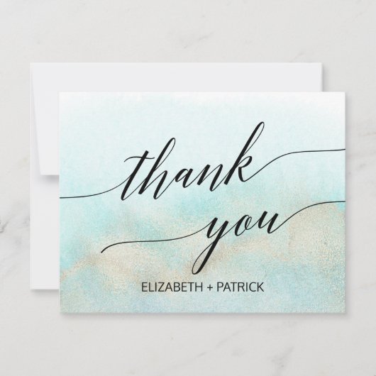 Aqua en Gold Waterverf Beach Hartelijk dank Bedankkaart (Voorkant)