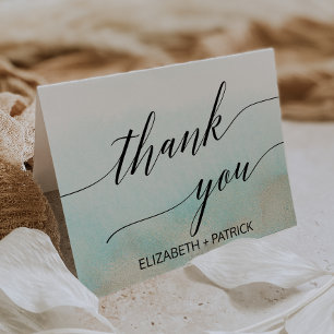 Aqua en Gold Waterverf Beach Hartelijk dank Bedankkaart